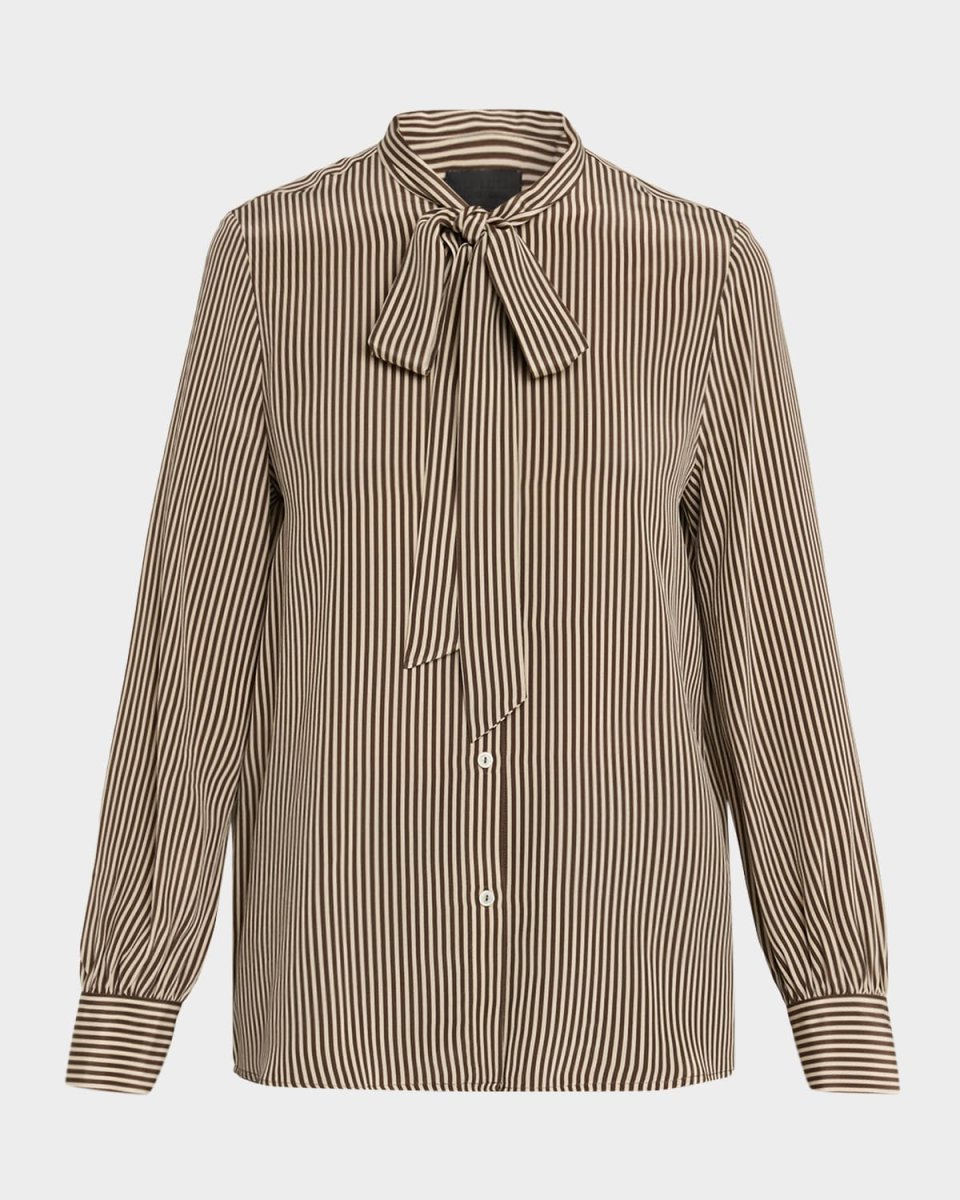 Irina Striped Neck-Scarf Silk Shirt